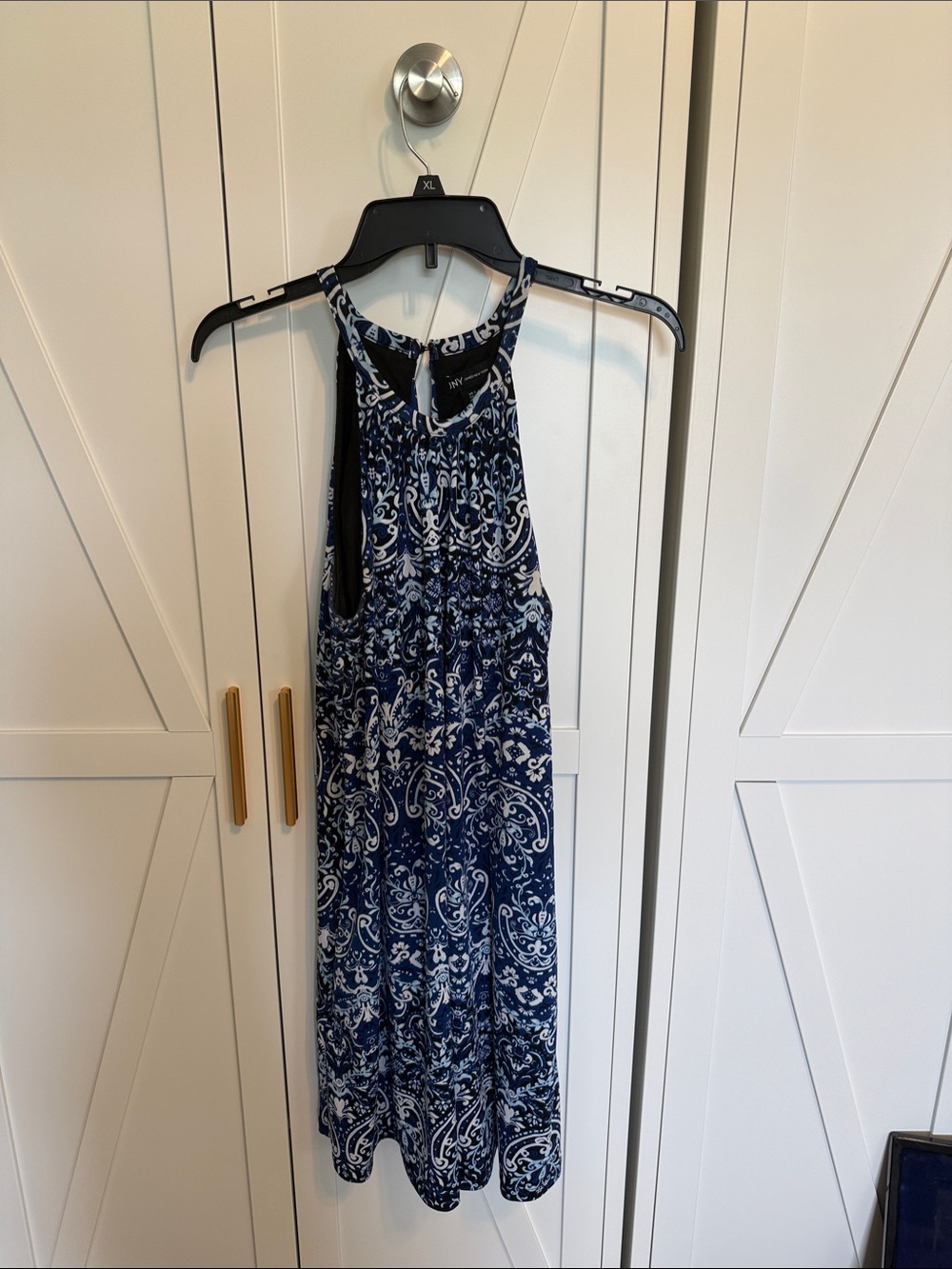 Jones New York Navy and White Paisley Halter Dress